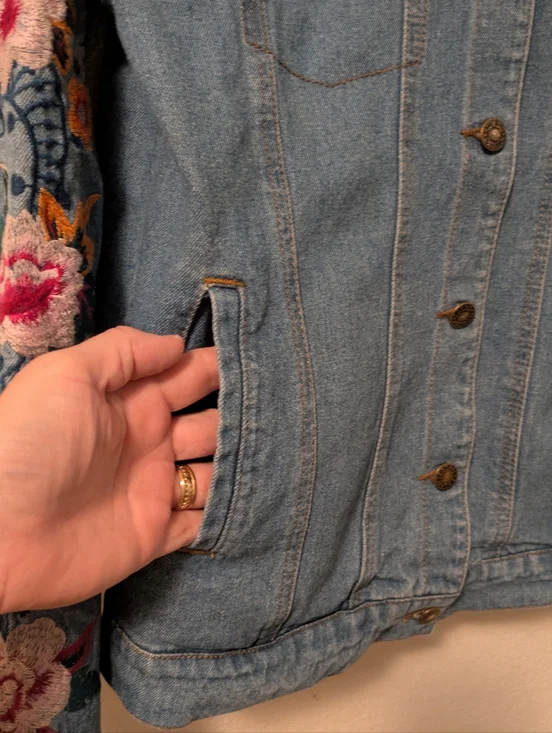 Leibo Embroidered Floral Denim Jacket - Blue - Picture 5 of 9